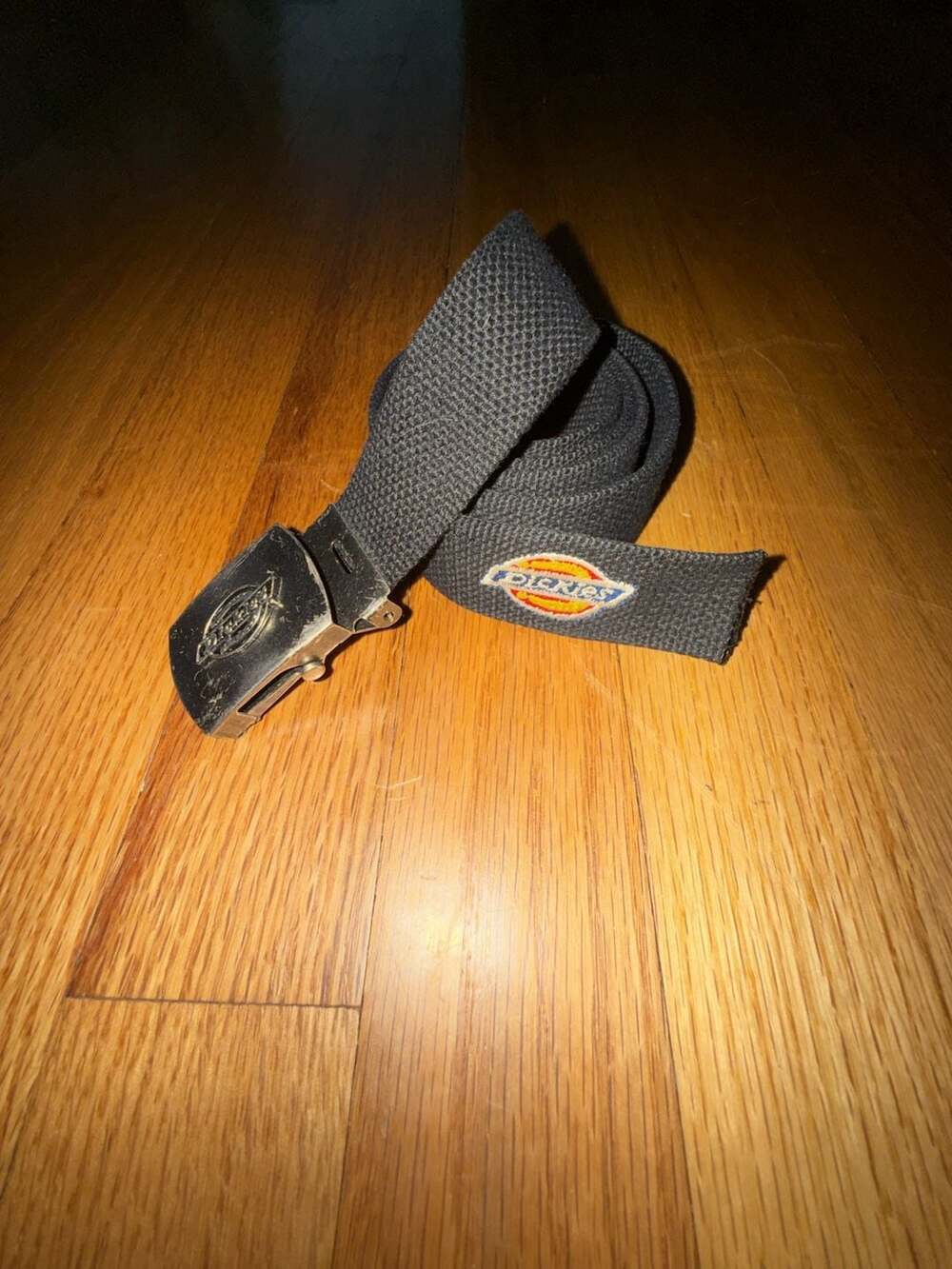 Dickies Black Webbing Belt with Logo Patch and Embossed Metal Buckle